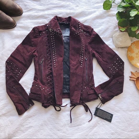 Bagatelle • Burgundy Western Suede Moto Jacket - Picture 5 of 8